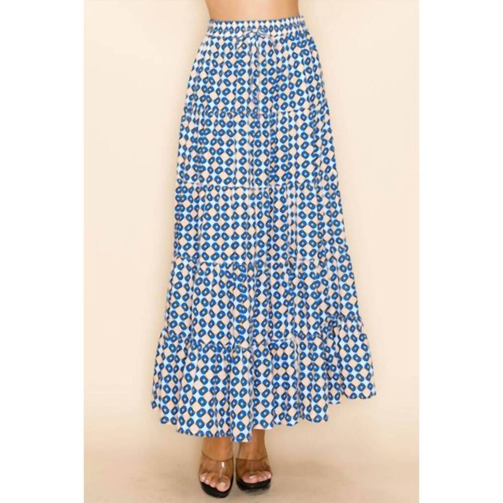 NEW INA FASHION women's geo print maxi skirt in blue